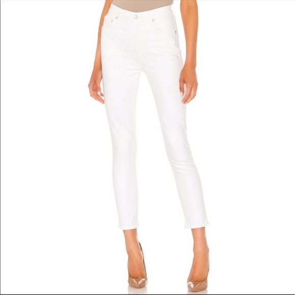 Agolde Nico High Rise Button Fly Slim Fit White Jeans Radiate - Picture 2 of 11